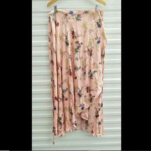 Pink Floral Rayon Boho Flowy Tie Skirt